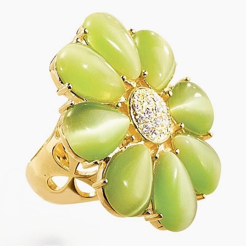 Park Lane Palm Beach Ring Size 7.5 Gold Tone Lime Green Cats Eye Statement